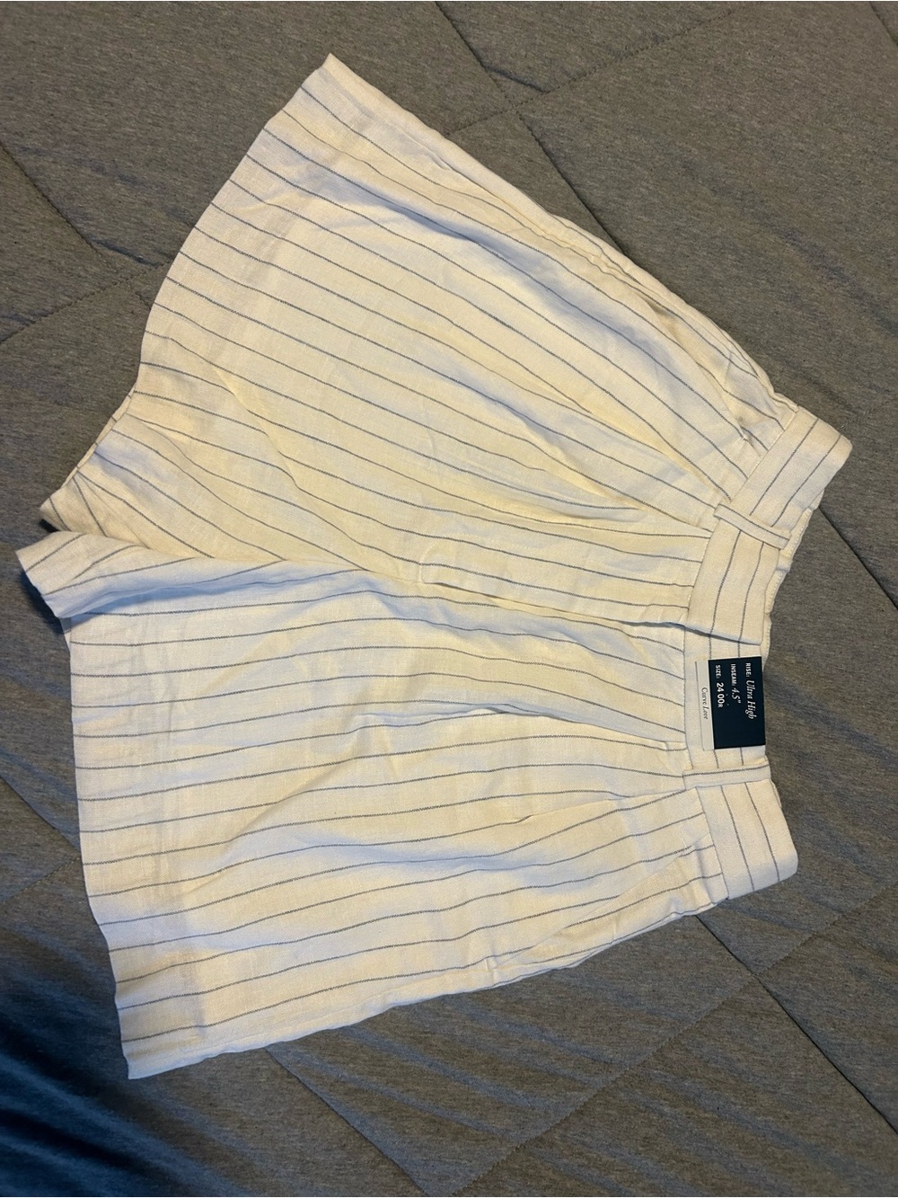 Abercrombie White Striped High-Waist Linen Blend Shorts